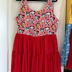 Disney Christmas Mickey Red Striped Tank & Red Tulle Skirt Dress Athletic Dress